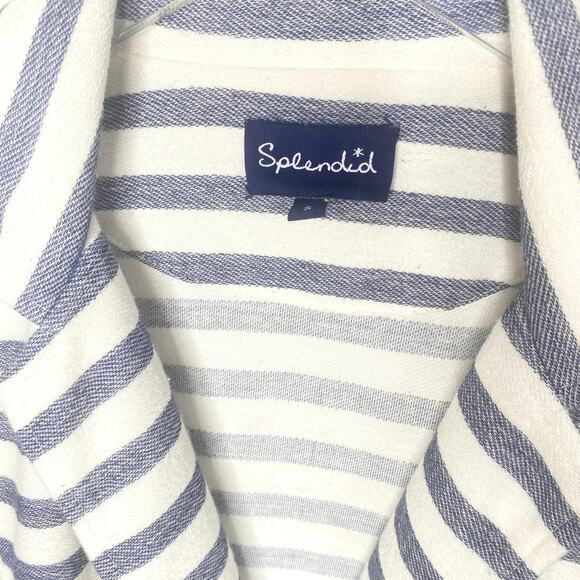 Splendid Navy White Stirped 2 button 2 pocket soft cotton blazer Size Small - Picture 3 of 8